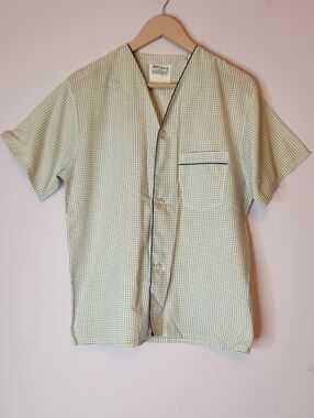 VTG DIPLOMAT Men's Pajama Top Short-Sleeve Checked Shirt with Contrast Piping, S